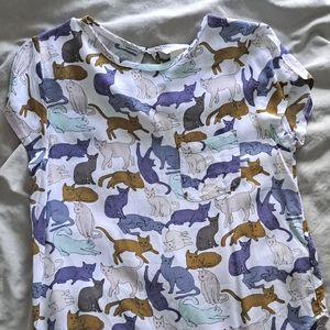 H&M Crepe Cat Blouse White Olive Green Blue Short Cap Sleeve Cutout Kitten Top 6